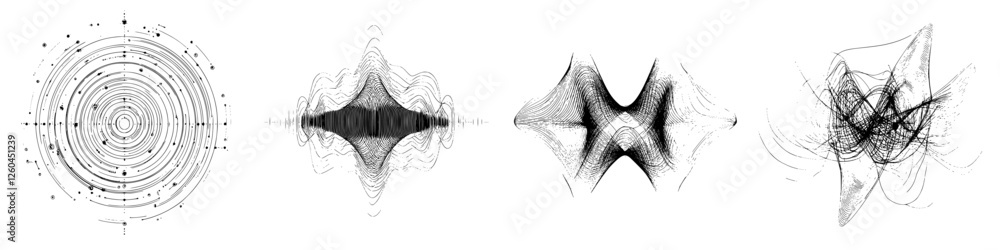 Aufkleber vector illustration of hand-drawn abstract sound waves in various forms showcasing unique artistic e