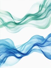abstract blue and green flowing waves overlay isolated on transparent or white background