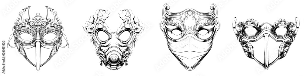 Poster intricate vector illustrations of decorative masks designed for various occasions and settings