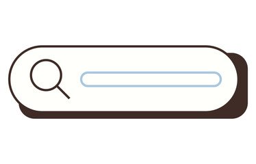 Magnifying glass and rectangular search bar for website navigation, text input, and digital searches. Ideal for technology, user interface, data, research, web design, innovation flat color icon
