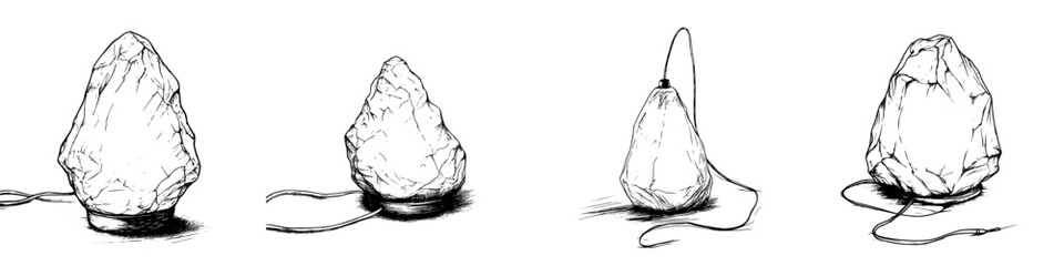 Creative hand-drawn vector illustration of a mystical rock formation with a pendant and string in an artistic style