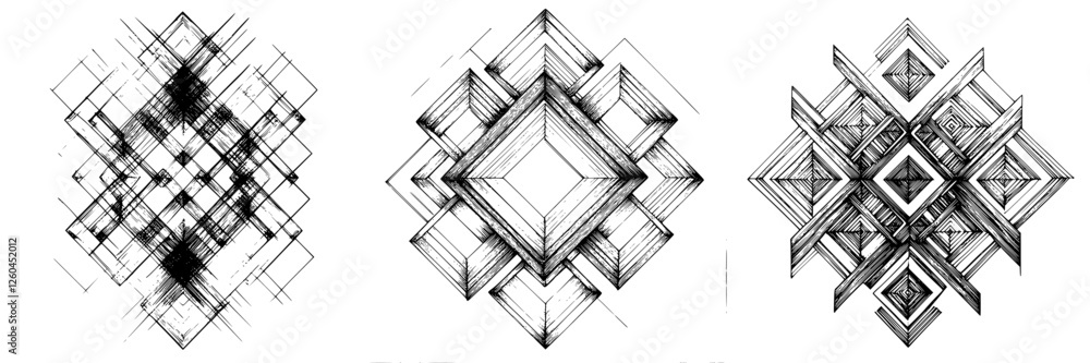 Poster geometric designs and patterns in hand-drawn vector style showcasing intricate details and textures