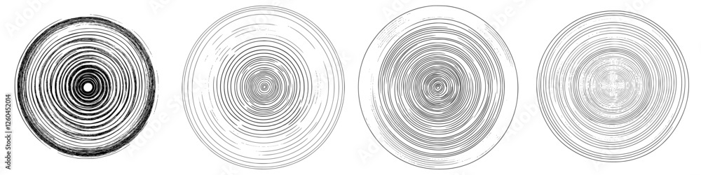 Poster hand-drawn vector illustration of concentric circles with varying styles and textures showcasing art