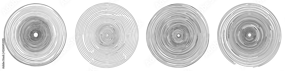 Poster elegant hand-drawn vector illustration of concentric circular patterns showcasing rhythm and balance