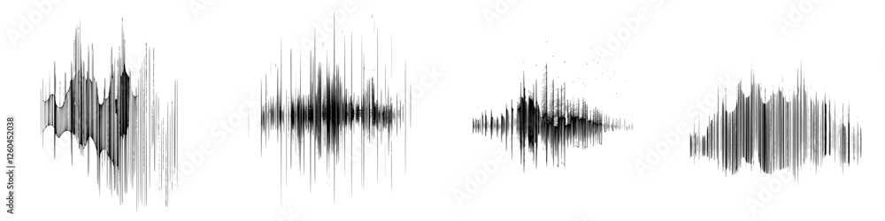 Poster vector illustration depicting various sound waveforms in hand-drawn style, showcasing dynamic audio 