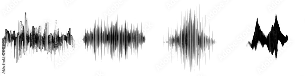 Poster vector illustration of sound waves in hand-drawn style showcasing various patterns and dynamics of a