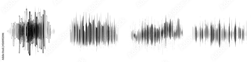 Poster sound wave vector illustration in hand-drawn style capturing dynamic audio vibrations and rhythms wi