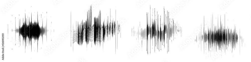Poster sound waves represented in a hand-drawn vector illustration showcasing various waveforms and pattern