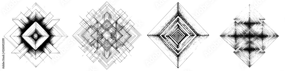 Poster vector hand-drawn geometric patterns showcasing unique diamond shapes and intricate designs with var