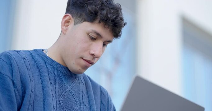 Young latin man working on laptop, multiple views