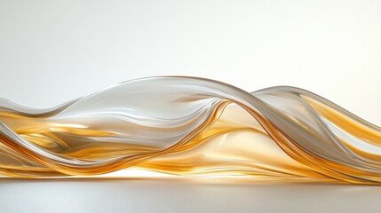 Obraz premium Abstract digital art piece that appears to be a wave-like design. the wave is made up of multiple layers of different shades of orange and yellow, creating a gradient effect.