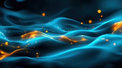 Fototapeta premium An abstract image showcasing flowing waves of blue and orange light against a dark background, creating a sense of motion and energy that evokes creativity and inspiration.