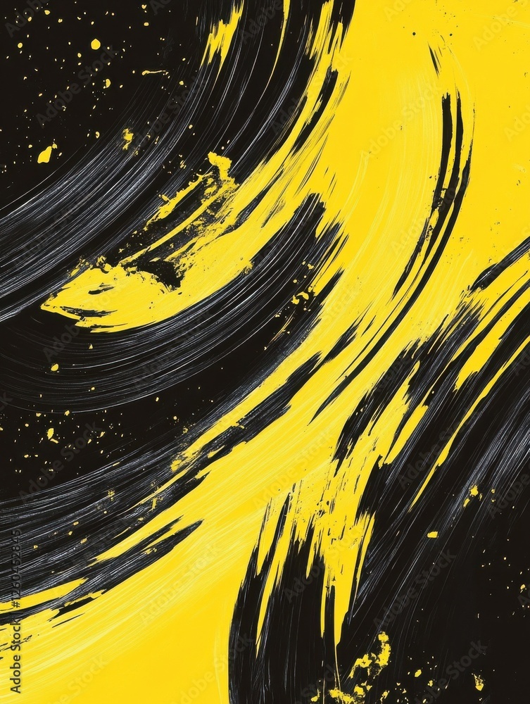 Poster a dynamic abstract black and yellow background with brush strokes. ai generation.