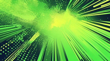 Dynamic green comic backdrop with jagged explosion shapes and halftones