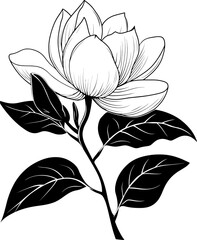 Magnolia flower silhouette icon in black color. Vector template design.