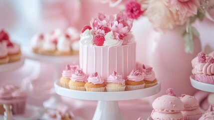 Aesthetic pastel pink bakery with beautifully arranged confections and Instagram-worthy decor