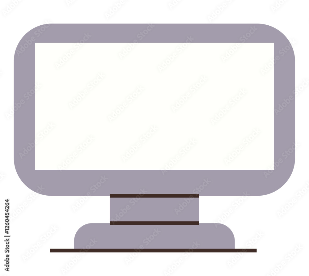 Poster flat design desktop monitor with screen and sturdy base for workspace setup. ideal for technology, d