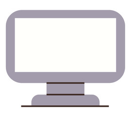Flat design desktop monitor with screen and sturdy base for workspace setup. Ideal for technology, digital work, productivity, business, software, web design, education. Flat color icon