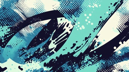 Dynamic blue wallpaper with overlapping wave shapes and ink strokes