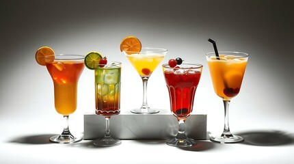 Set of classic alcohol cocktails isolated on white background