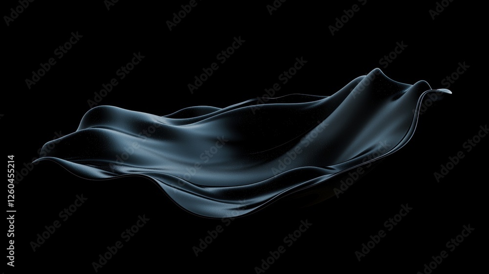 Poster black background with a dark blue wave-like object in the center. the wave appears to be made of a s
