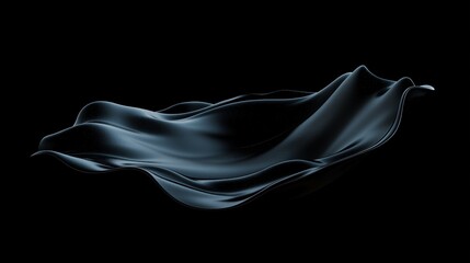 Black background with a dark blue wave-like object in the center. the wave appears to be made of a smooth, silky material and has a smooth texture.