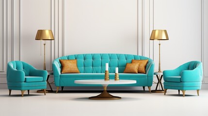 Luxury Turquoise Sofas in Elegant Art Deco Interior Setting