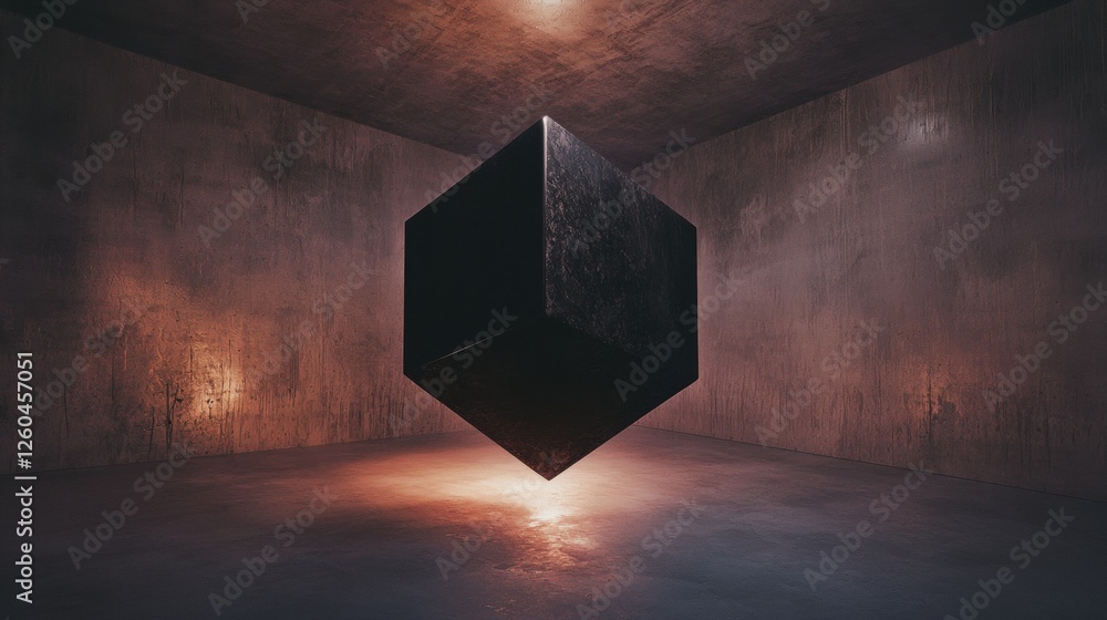 Poster dark room with a concrete wall on one side and a concrete floor on the other. in the center of the r