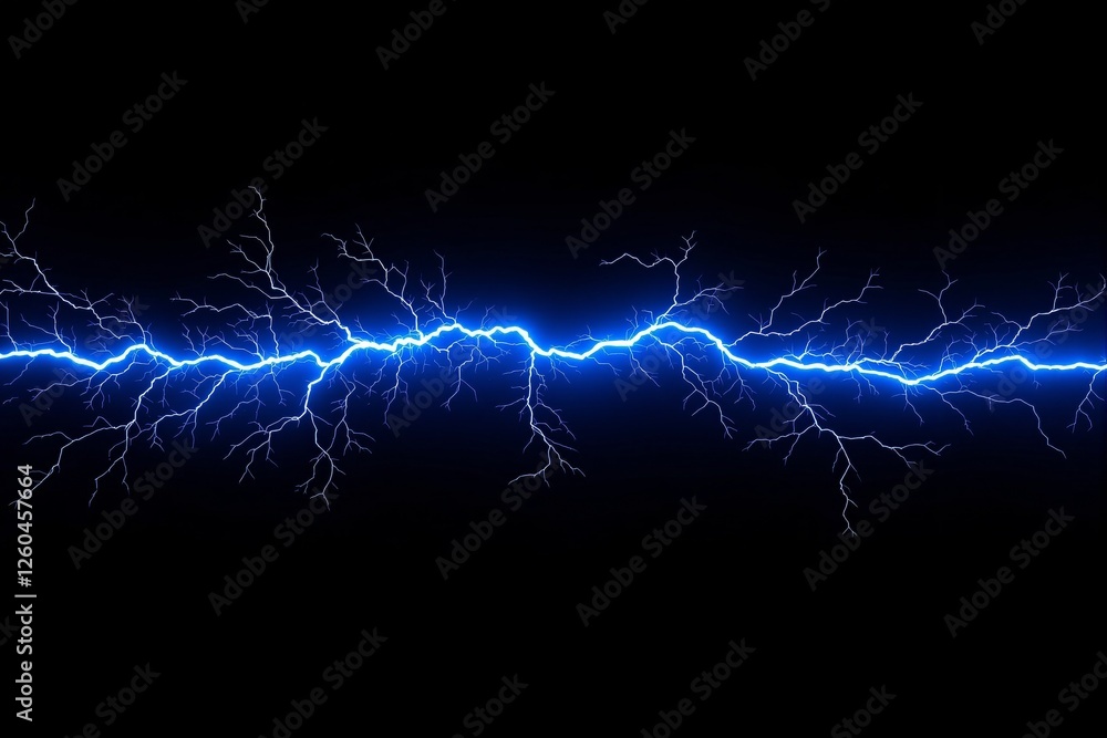 Poster glowing blue lightning bolt with intricate branching tendrils on a dark background, creating a power
