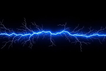 Glowing blue lightning bolt with intricate branching tendrils on a dark background, creating a powerful energy effect. Concept of electricity and power. Ai generative
