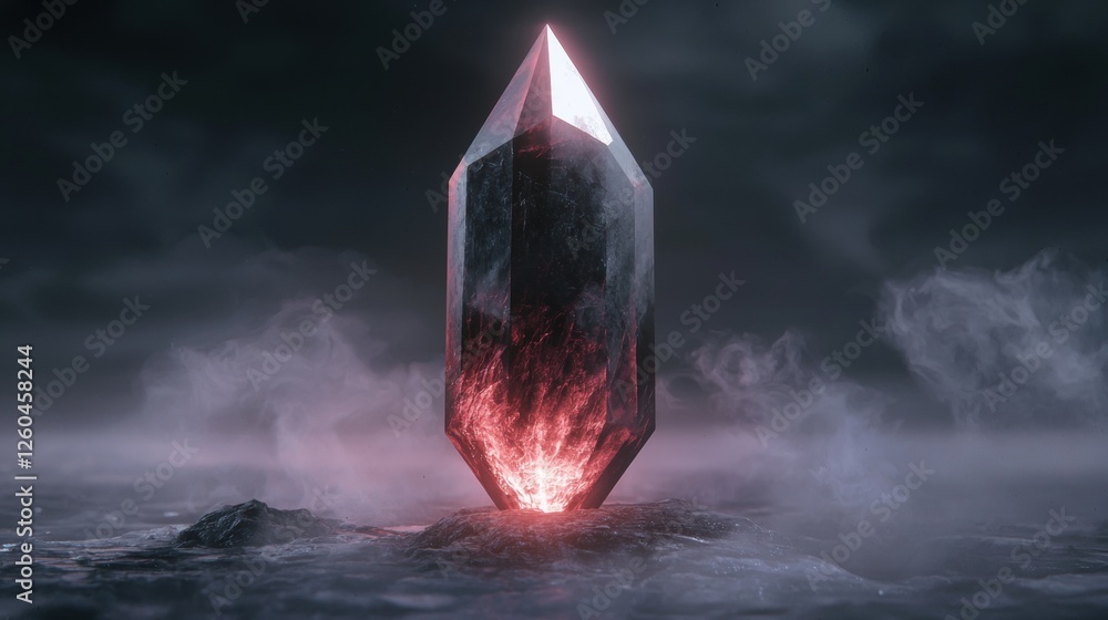 Aufkleber digital illustration of a large crystal standing on a rock in the middle of a body of water. the cry