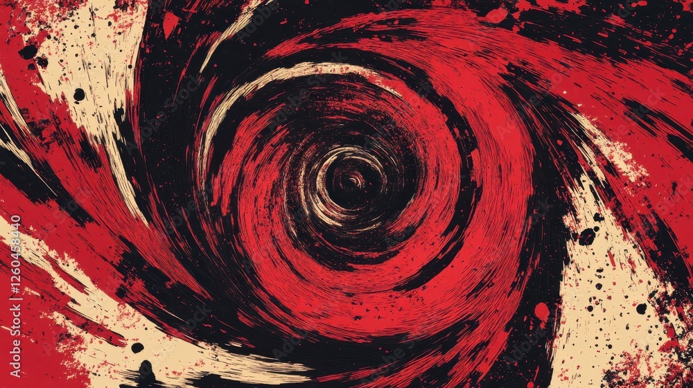 Wall mural retro red wallpaper with swirling vortex patterns and dynamic ink strokes