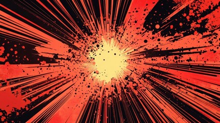 Vibrant red wallpaper with exaggerated bursts and retro-style textures