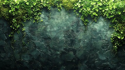 Fototapeta premium Lush green vines cascading over a textured stone wall, creating a serene and natural backdrop perfect for eco-friendly designs and nature-themed projects.