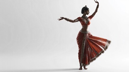Professional Bharatnatyam Dancer Performing Against White Background