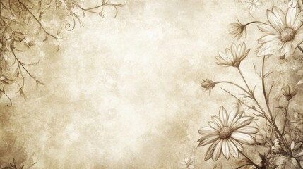 Hand-drawn daisy chains in sepia on a vintage paper texture