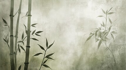 Zen-like botanical wallpaper featuring intricate inked bamboo sketches
