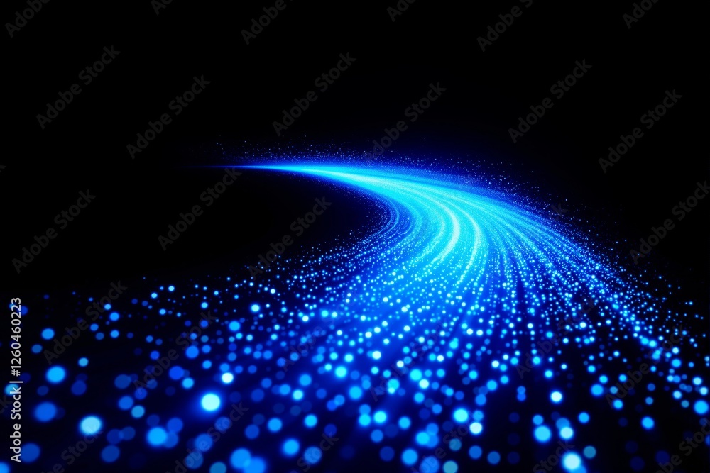 Aufkleber glowing blue particles forming a curved wave on a dark background, creating a futuristic and digital