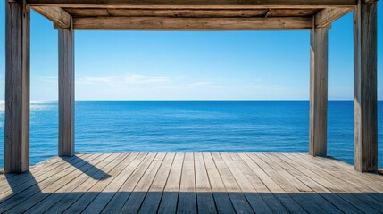 serene ocean view from wooden deck gazebo