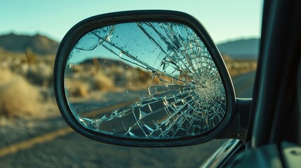 Cracked side mirror symbolizes auto insurance needs and accident coverage.
