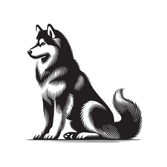 Siberian Husky silhouette highlighting strong form and striking pose - Siberian Husky illustration - minimal Siberian Husky vector - dog silhouette
