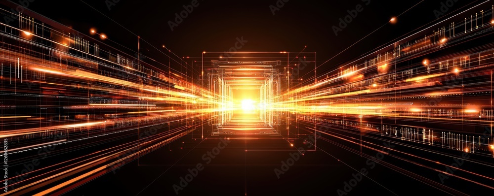 Poster abstract digital tunnel futuristic data stream network technology orange light