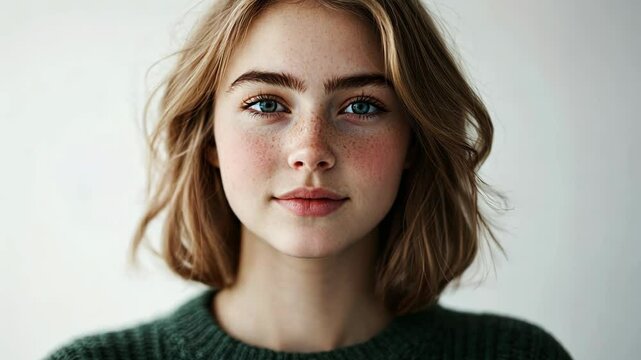 pretty brunette hair woman portrait with relax and happy optimistic atmosphere, skin, facial and skincare beauty industrial model portrait