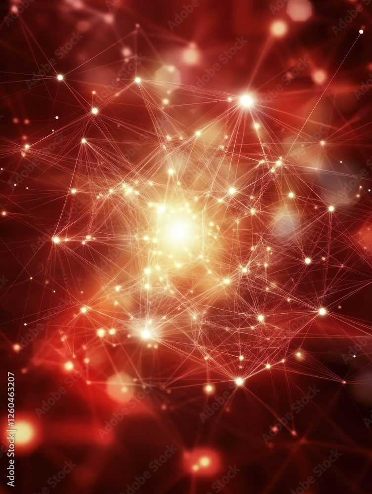 Aufkleber abstract red background with connecting dots and lines. network, technology, science, and communicat