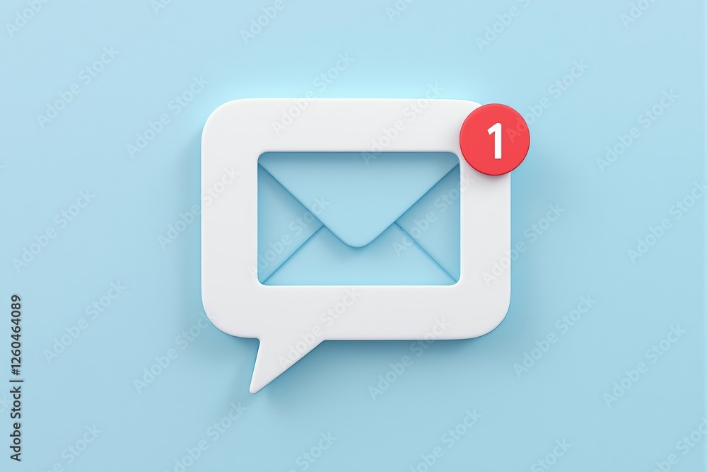 Poster white speech bubble with envelope icon and red notification badge on a blue background. concept of e