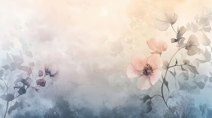 Obraz premium Nature-inspired wallpaper with watercolor petals on misty tones