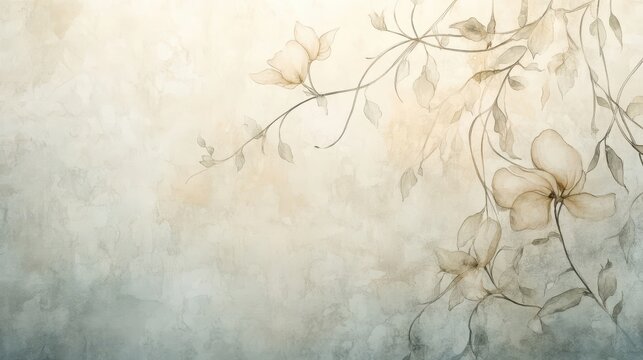 Soft botanical backdrop with swirling flower stems on fabric