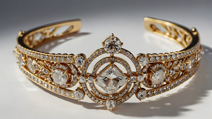 Opulent Diamond Bracelet: A luxurious gold bracelet adorned with dazzling diamonds, showcasing intricate craftsmanship and exquisite design.