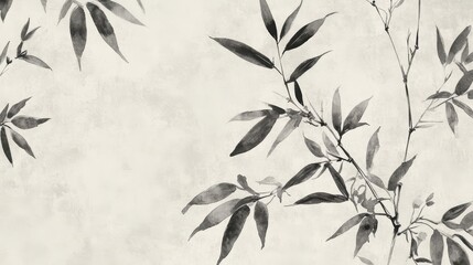 Naklejka premium Minimalist plant wallpaper with ink-washed bamboo on parchment