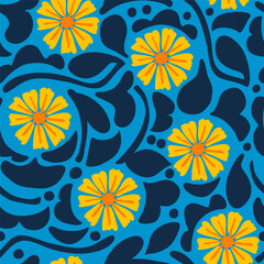 Trendy creative seamless pattern in Matisse style, abstract geometric and natural shapes, bright colors